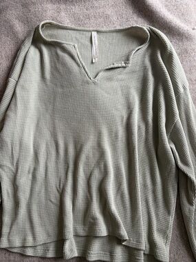 Aritzia Light Sage Green Waffle Knit V-Neck Sweater